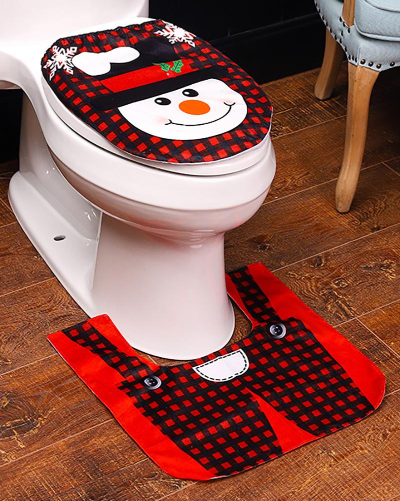 

2PCS Christmas Santa / Snowman Print Toilet Seat Cover & Rug Set, Style3