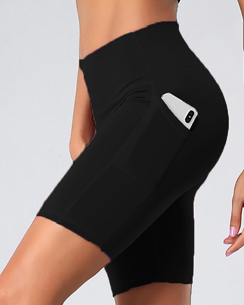 Pocket Design High-Rise Fitted Yoga Shorts