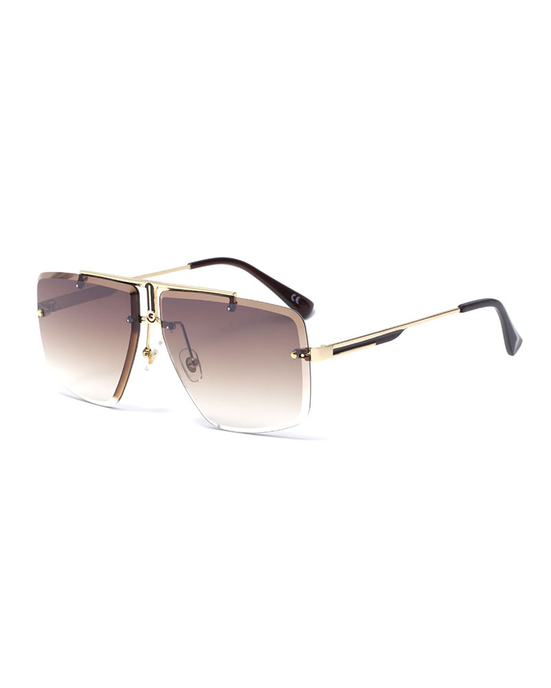

Colorblock Square Frame Anti-uv Sunglasses, Brown