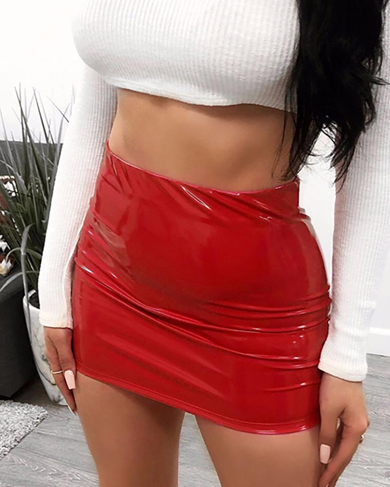 

Faux Leather Mini Skirt, Red