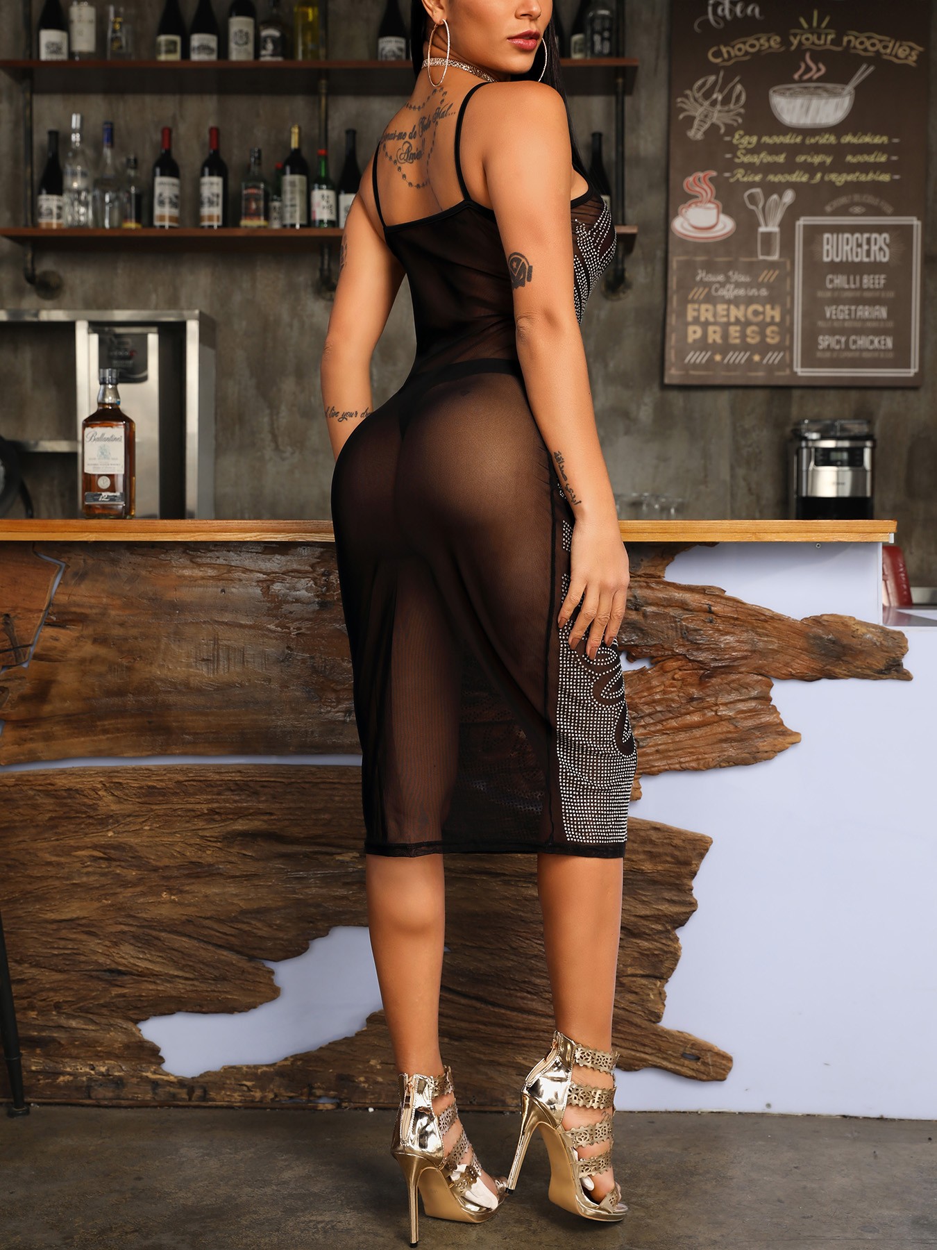 hot stamping mesh bodycon dress