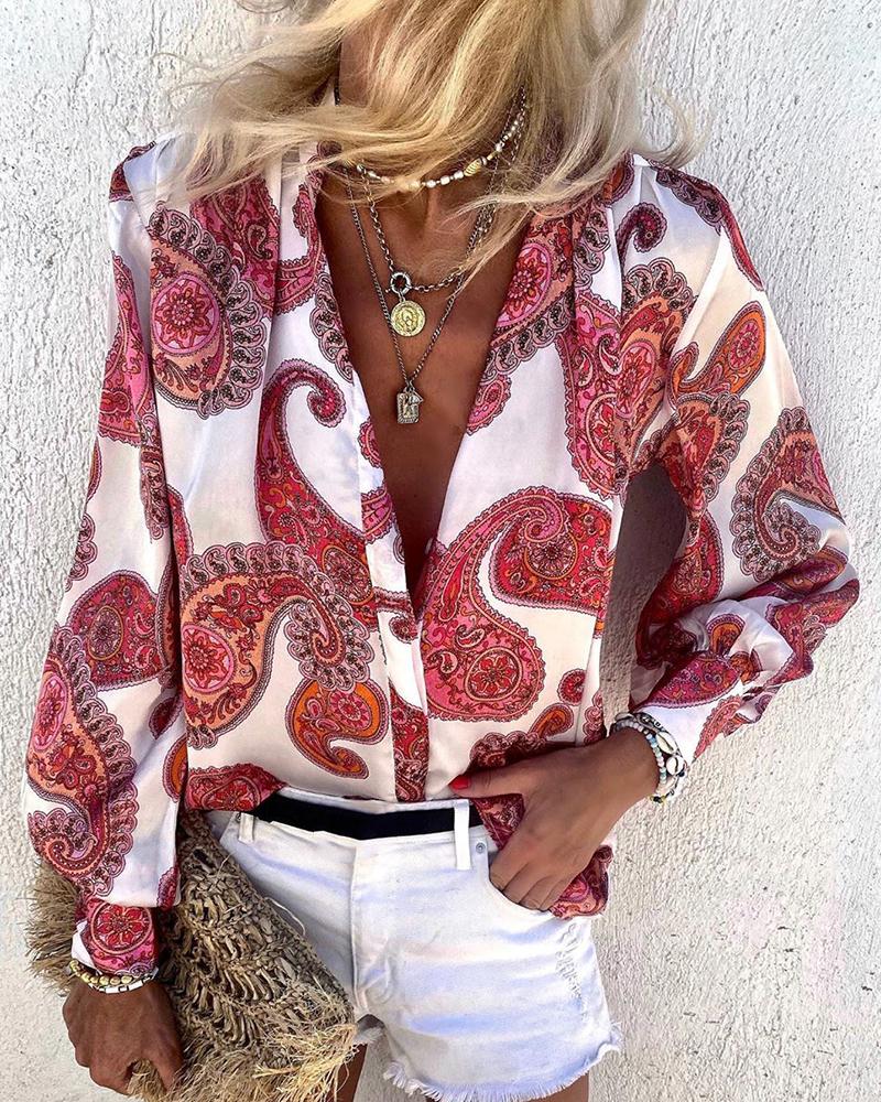 

Paisley Print Long Sleeve Casual Shirt, White