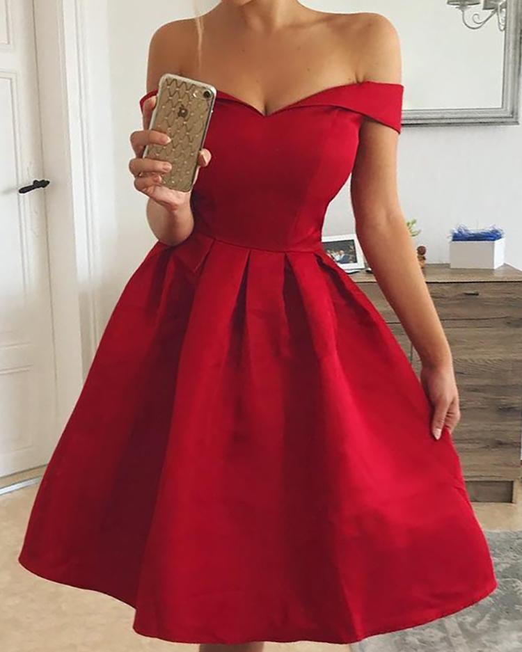 sweetheart neck off shoulder pleated party dress