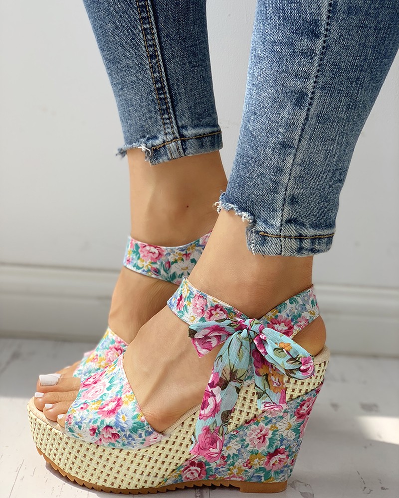 bowknot design platform espadrille wedge sandals