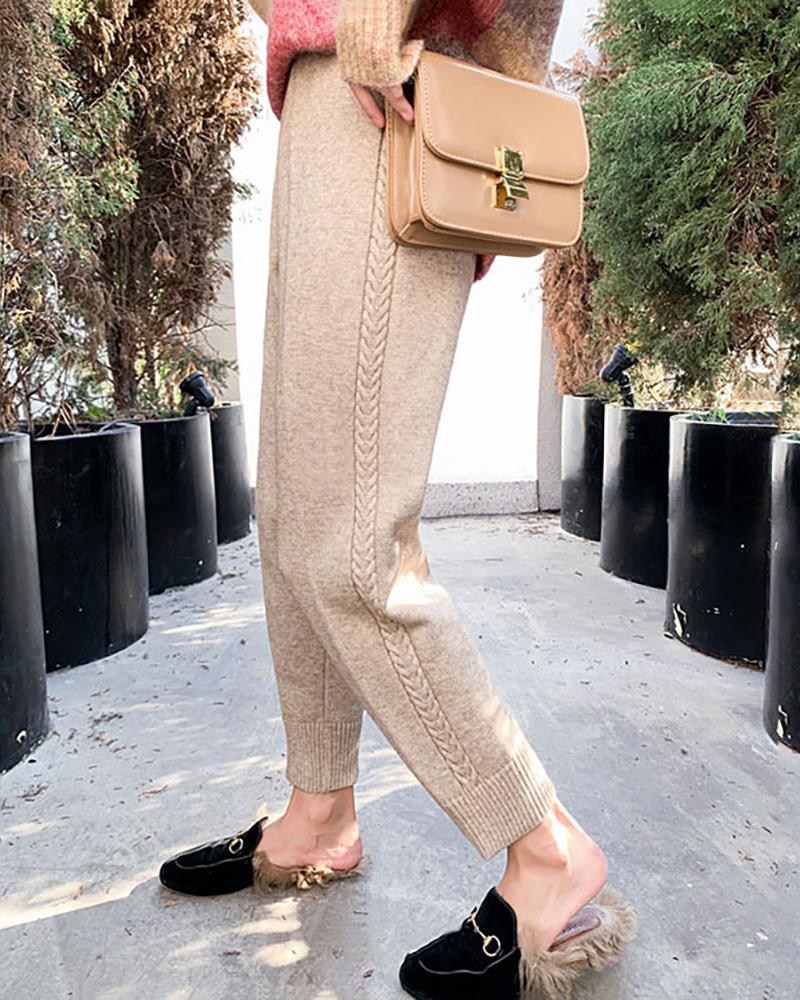 

Plain Knit Casual Pencil Pants, Apricot