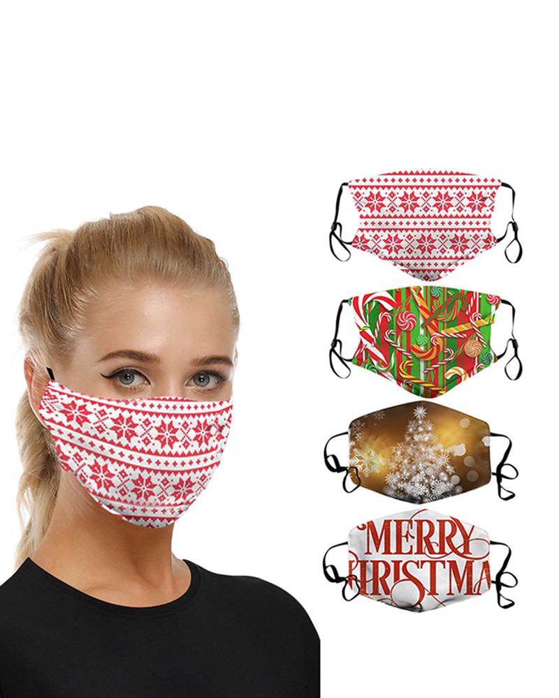 

4PCS/Set Christmas Print Filter Breathable Face Mask With 8 Filters, Style3