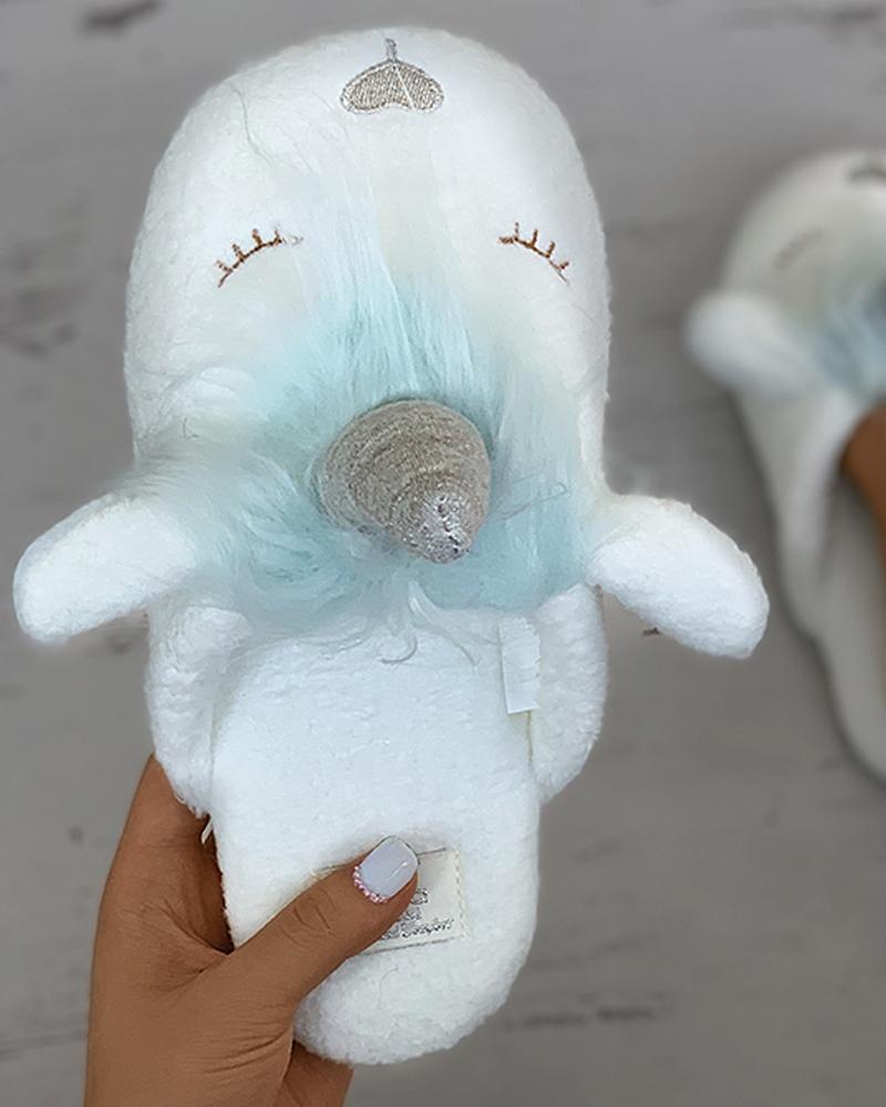 

Unicorn Pattern Fluffy Slippers, Blue