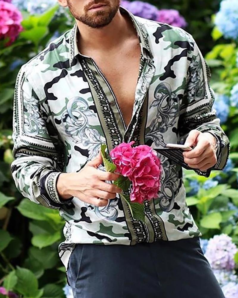 

Men All Over Print Print Long Sleeve Shirt, White