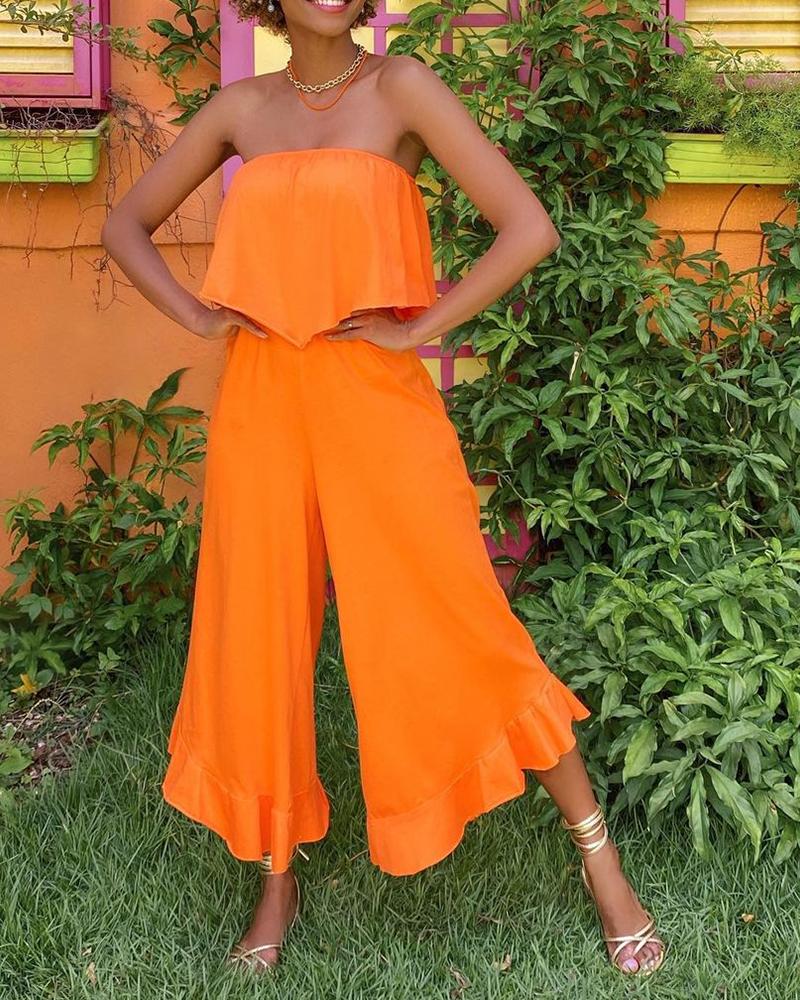 

Plain Straight Across Sleeveless Top & Pants Set, Orange