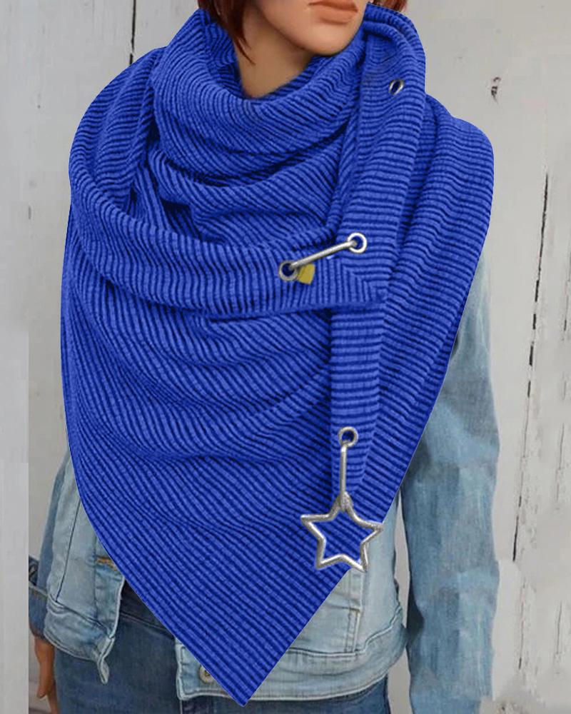 

Plain O Ring Star Decor Warm Scarf, Blue