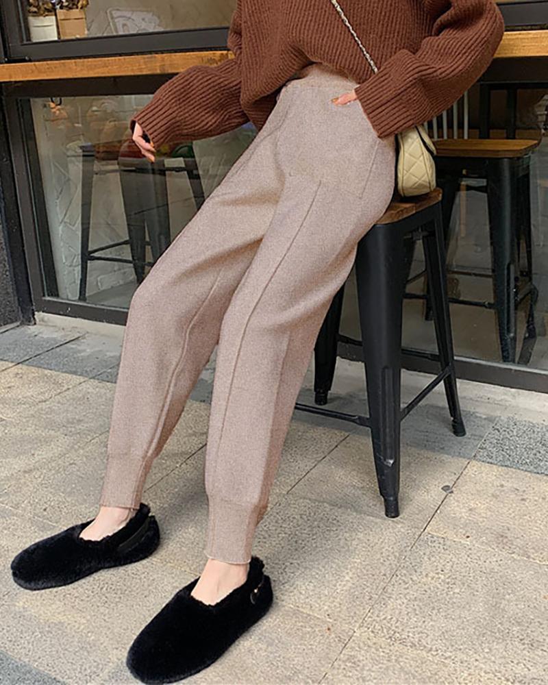 

Plain High Waist Casual Pants, Apricot