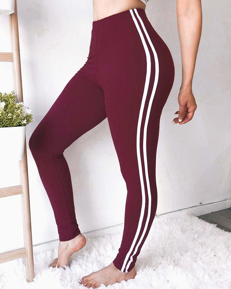 

Colorblock Side Stripes Sporty Pants, Wine red