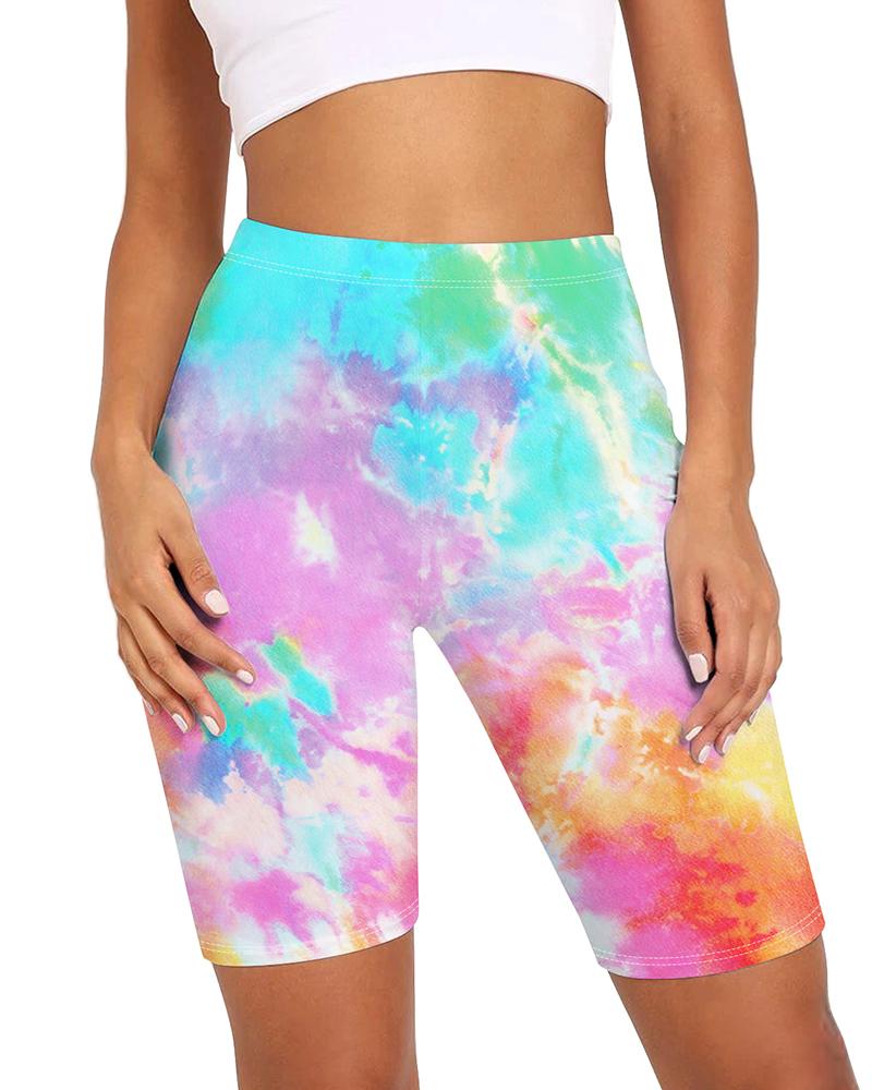 

Tie Dye Print High Waist Biker Shorts, Multicolor