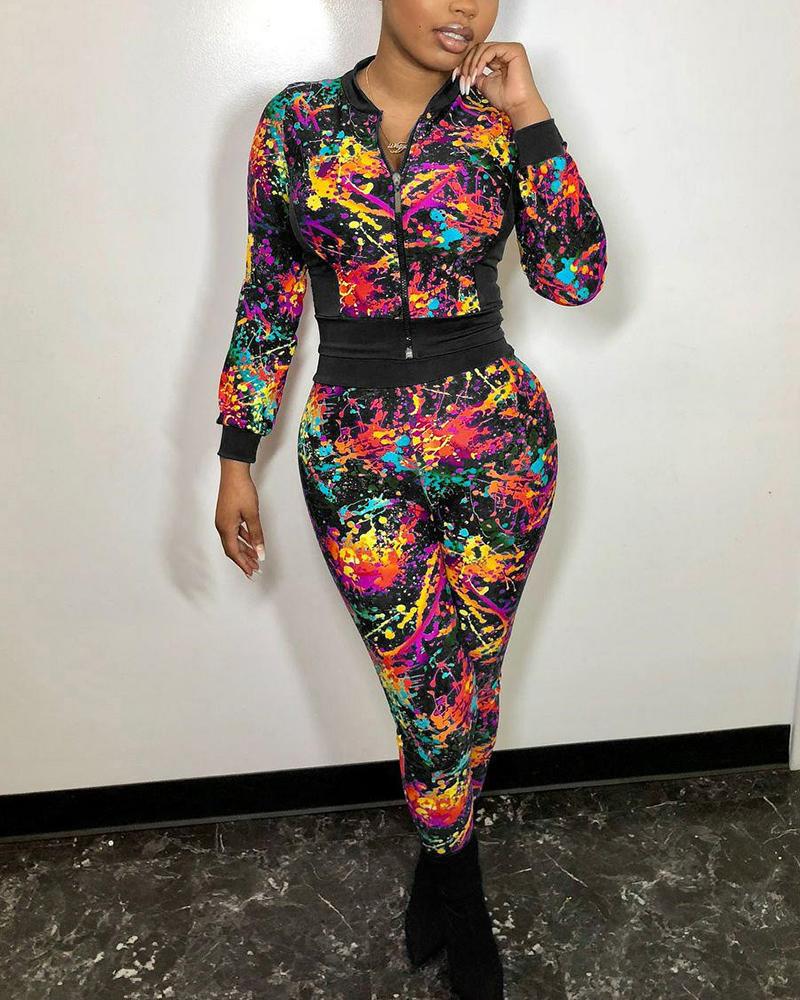

Multicolor Tie Dye Long Sleeve Pant Sets, Black