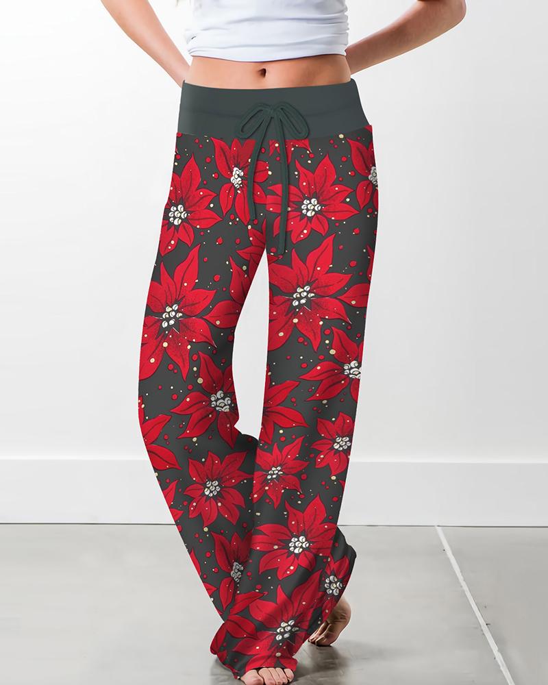 

Plaid / Floral / Christmas Print Drawstring Pants, Style4