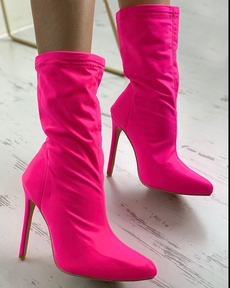 

Plain Pointed Toe Heeled Boots, Hot pink
