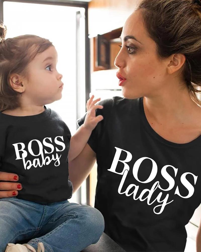 

Mommy & me Letter Print Short Sleeve Family T-Shirt For Kids, Black