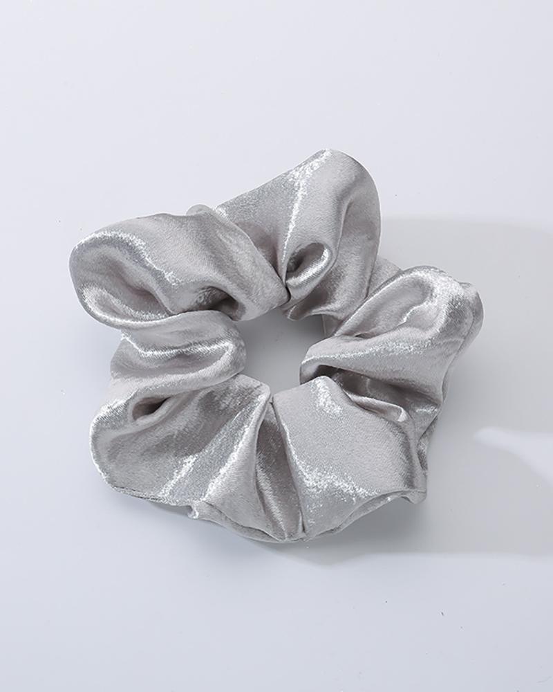 

Simple Plain Satin Scrunchie, Silver