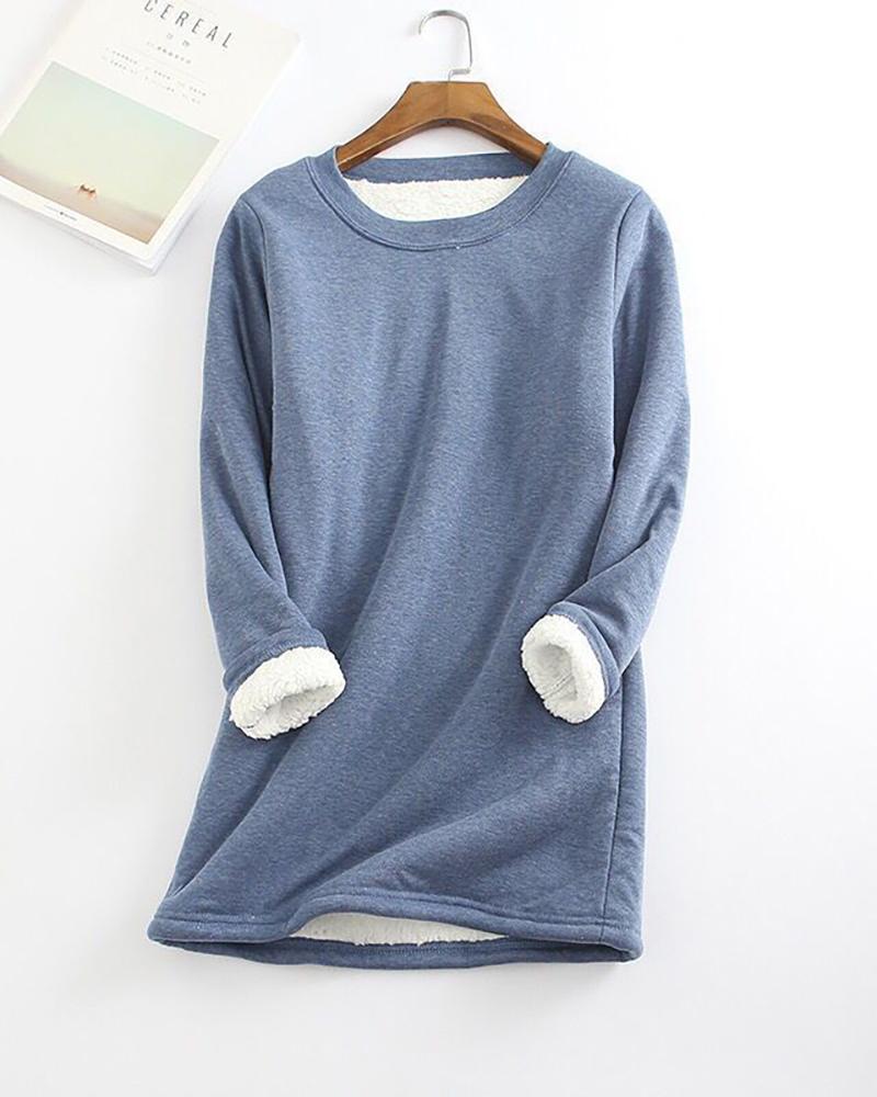

Plain Super Thick Long Sleeve Women Top, Blue