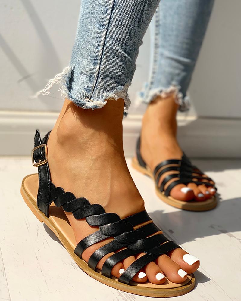 concise solid toe ring flat sandals
