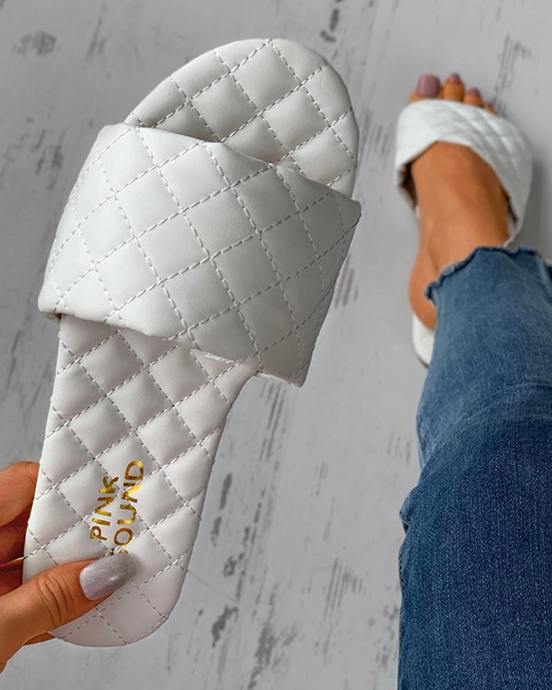 

Quilted Open Toe Flat Sandals, White