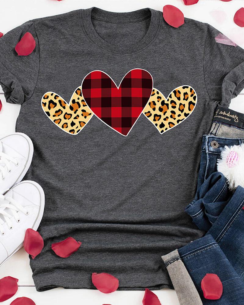 

Letter Heart Print Short Sleeve T-shirt, Style1