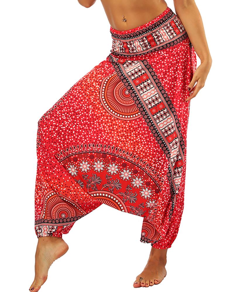 

Print Wide Leg High Waist Yoga Pants, Red
