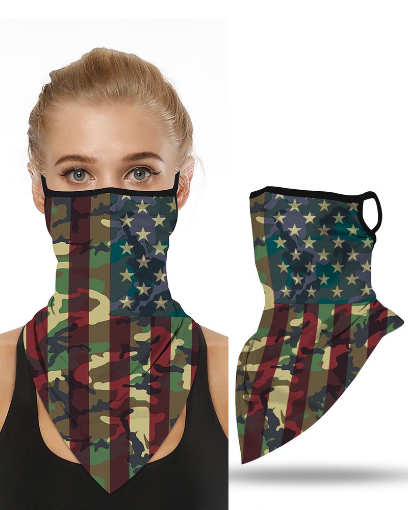 

Camouflage Flag Print Breathable Ear Loop Face Cover Windproof Motorcycling Dust Outdoors Bandana, Army green