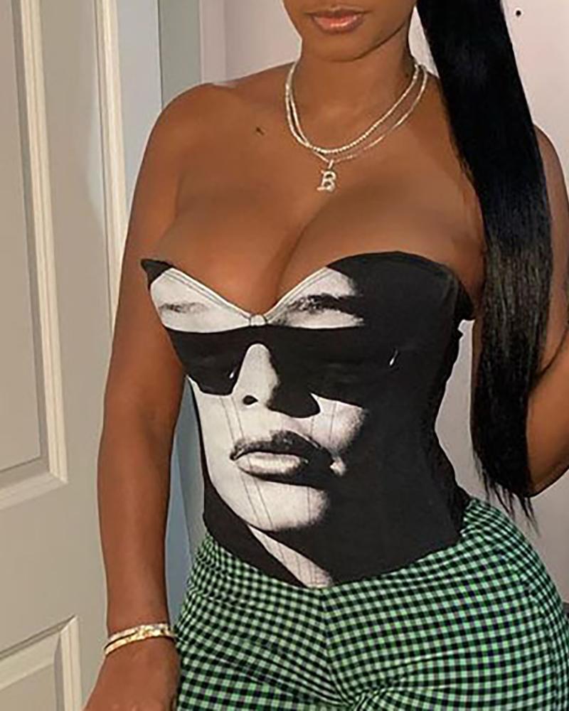 

Off Shoulder Figure Print Top, Black