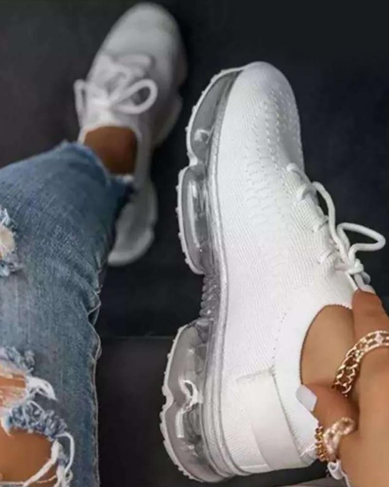 

Lace-up Front Air Cushion Sneakers, White