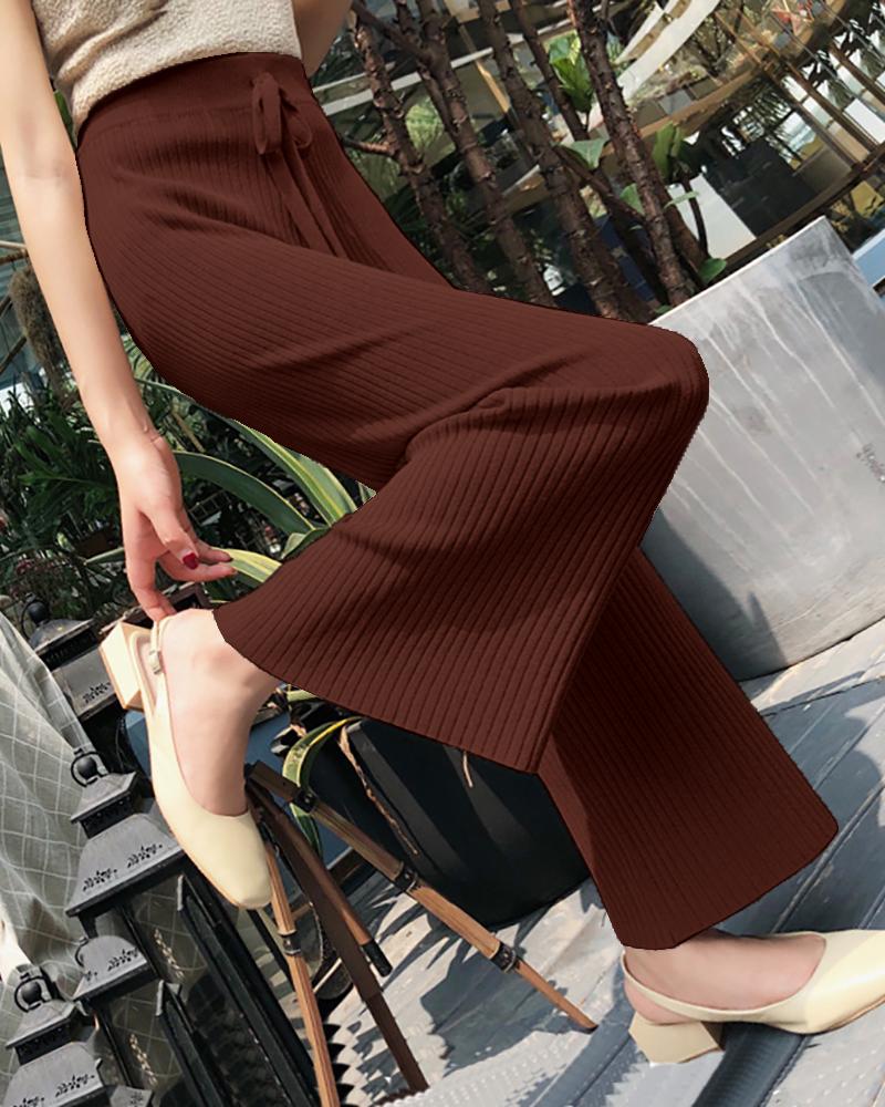 

Drawstring Plain Straight Leg Pants, Coffee