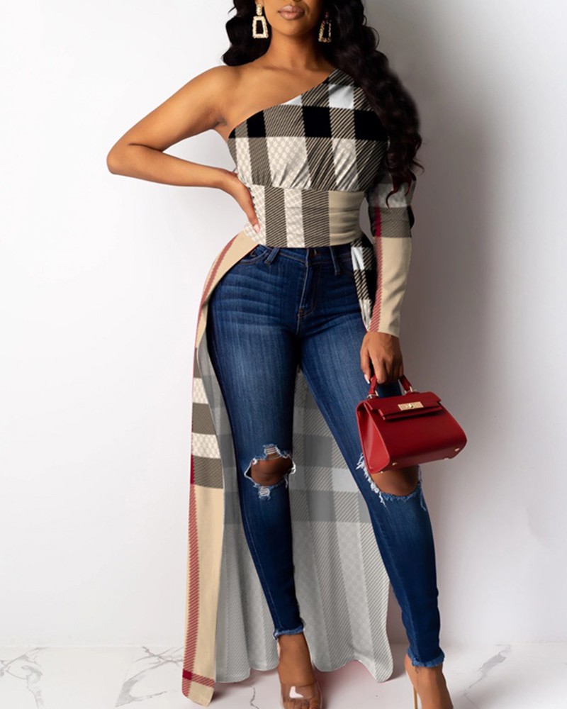 one shoulder dip hem tops