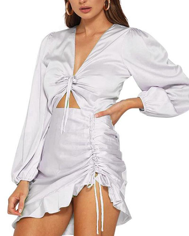 

V Neck Tie Detail Dress, White