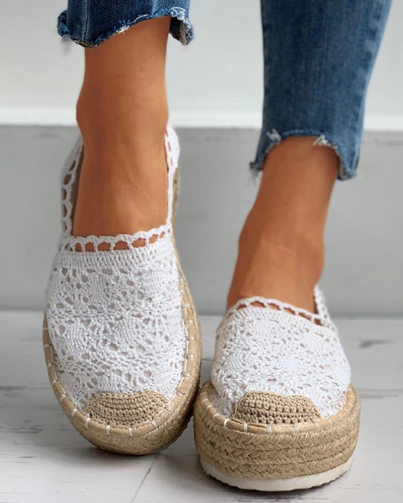 

Woven Flax Lace Casual Shoes, White