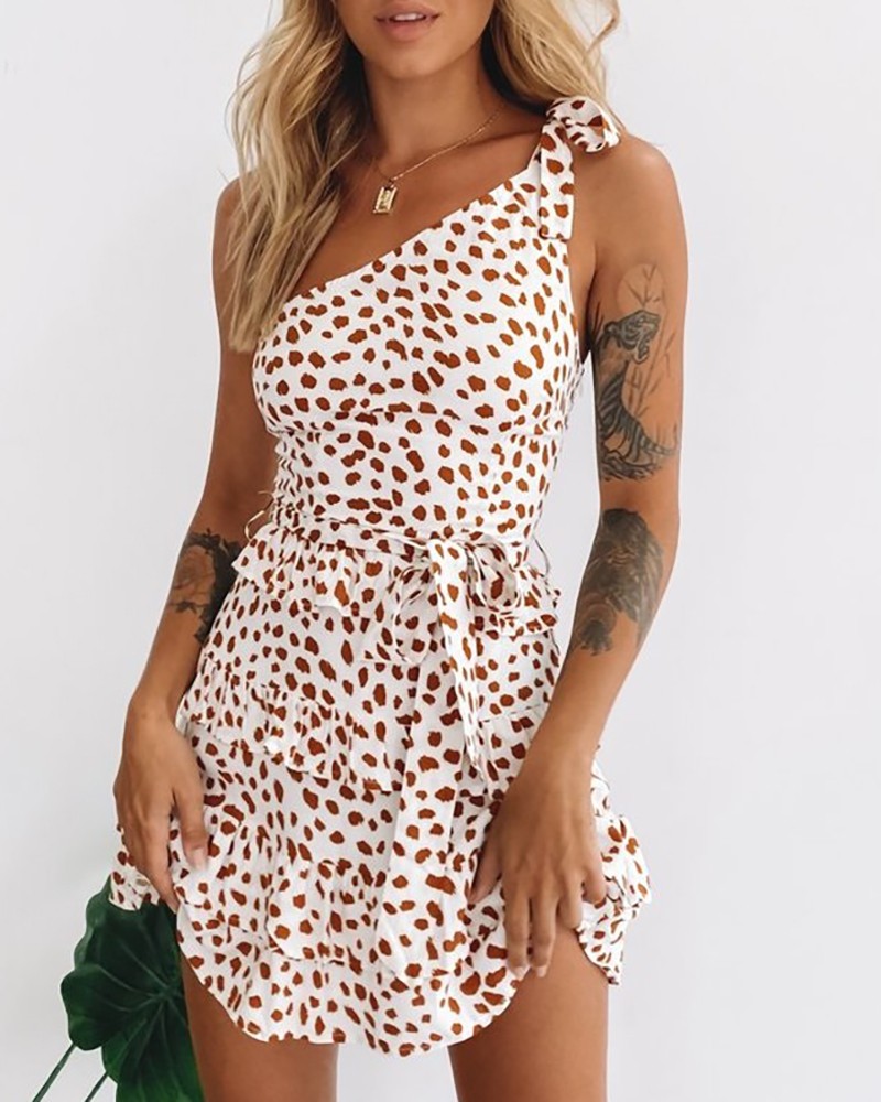 one shoulder print dress