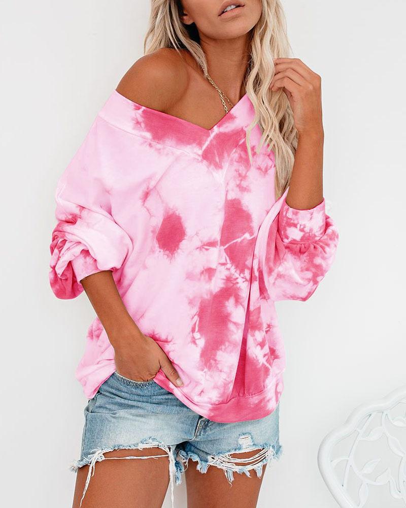 

Tie Dye Print Long Sleeve Casual Top, Pink