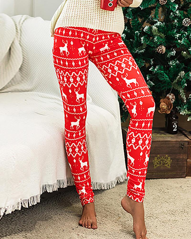 

Christmas Print Skinny Pants, Style2