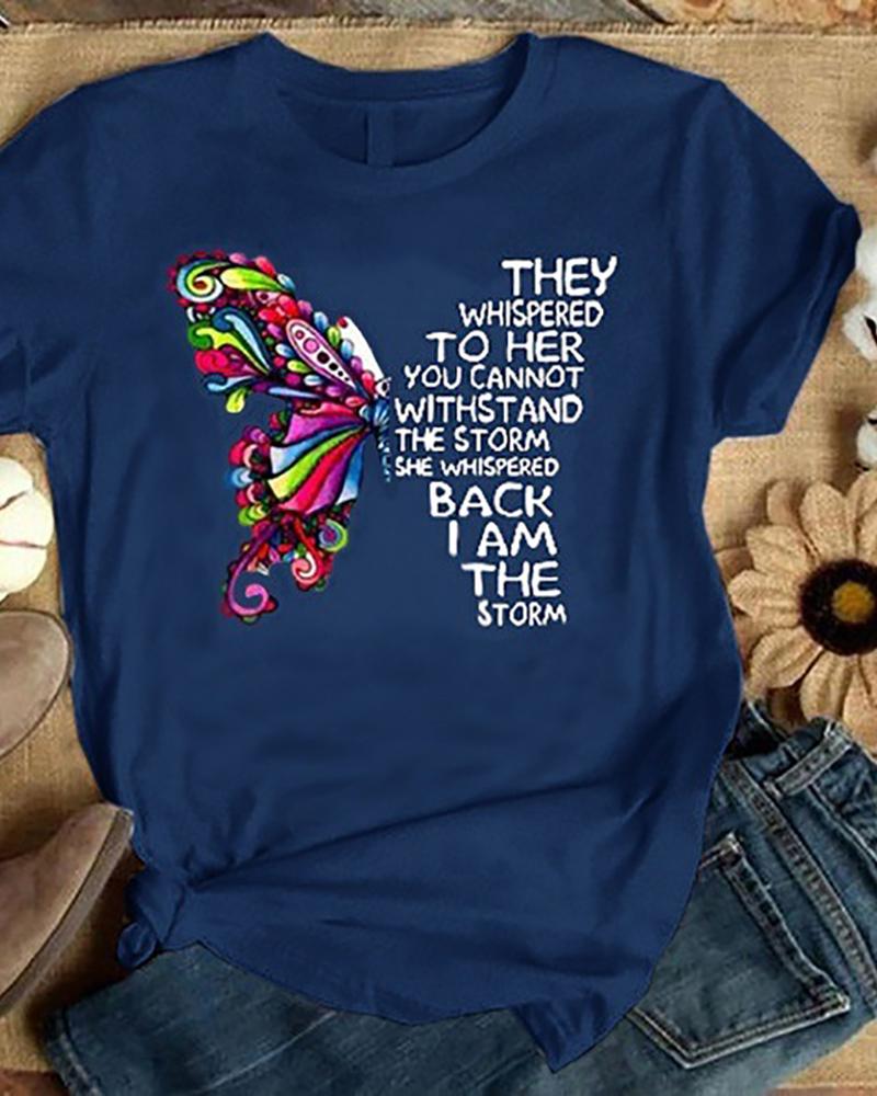 

Butterfly Print Short Sleeve T-Shirt, Dark blue