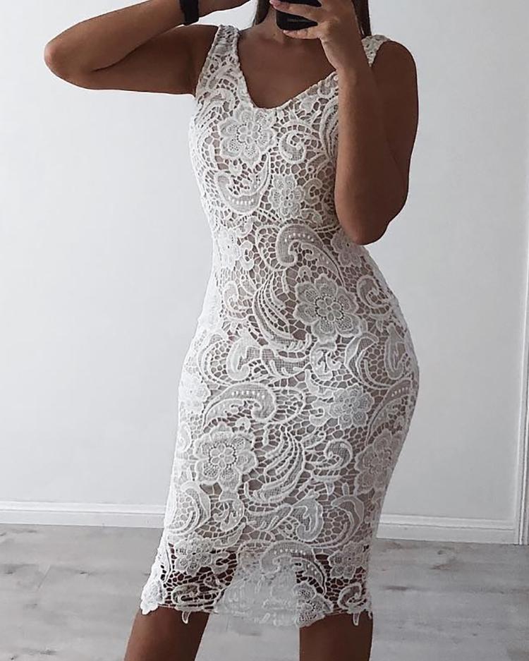 

Off Shoulder Lace Cocktail Midi Dress, White