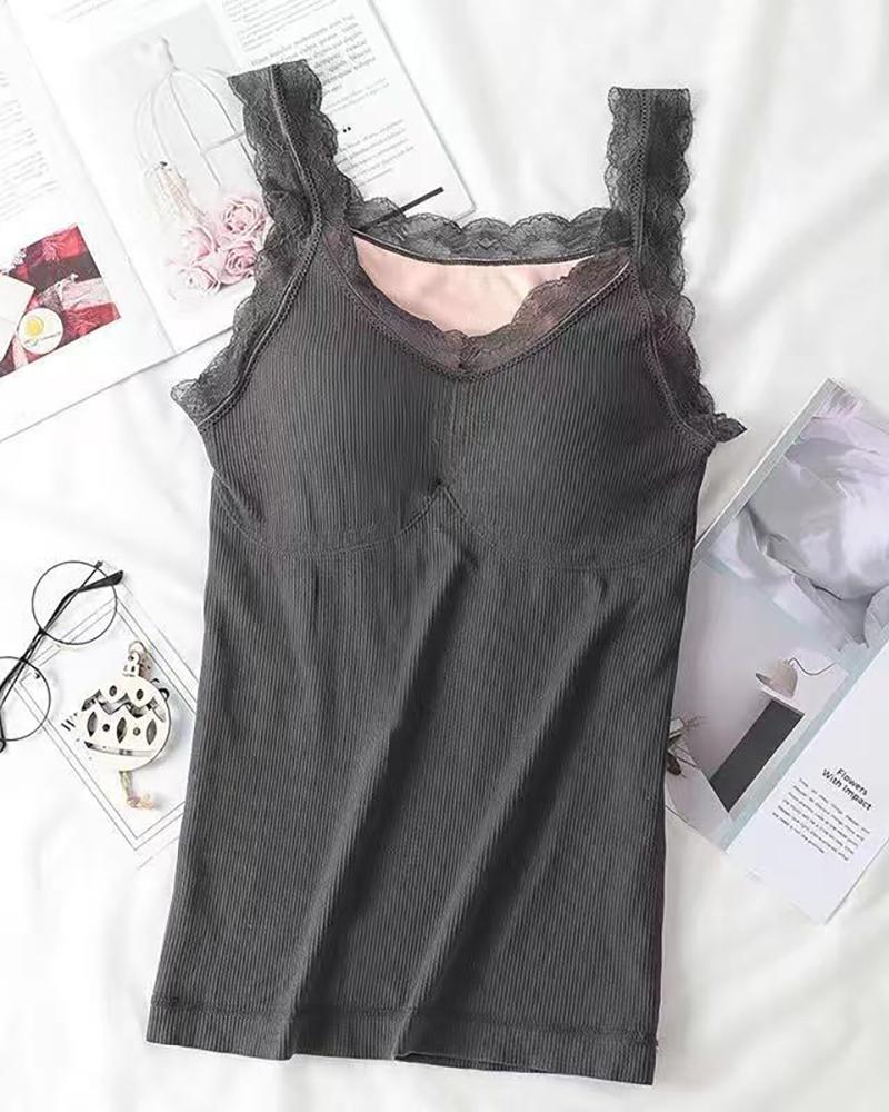 

Super Thick Lace Trim Padded Tank Thermal Vest Undershirt, Gray