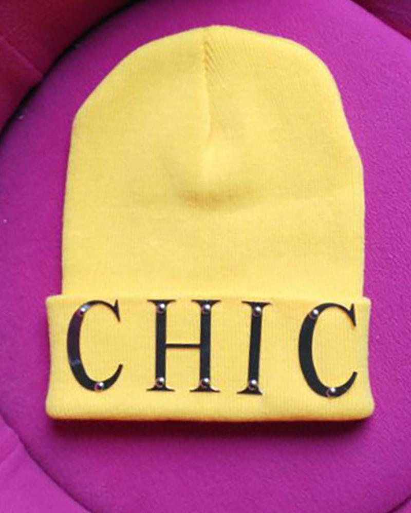 

Letter Pattern Knit Beanie, Yellow