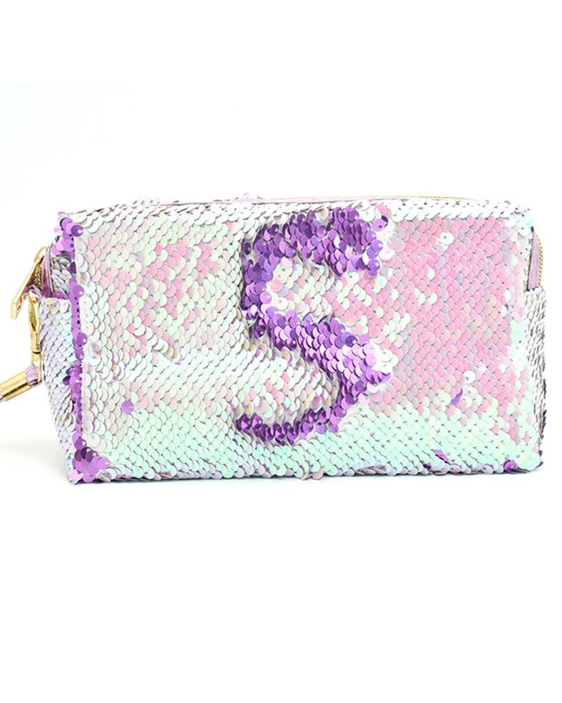 

Letter Pattern Sequins Evening Handbag Clutch Bag, Multicolor