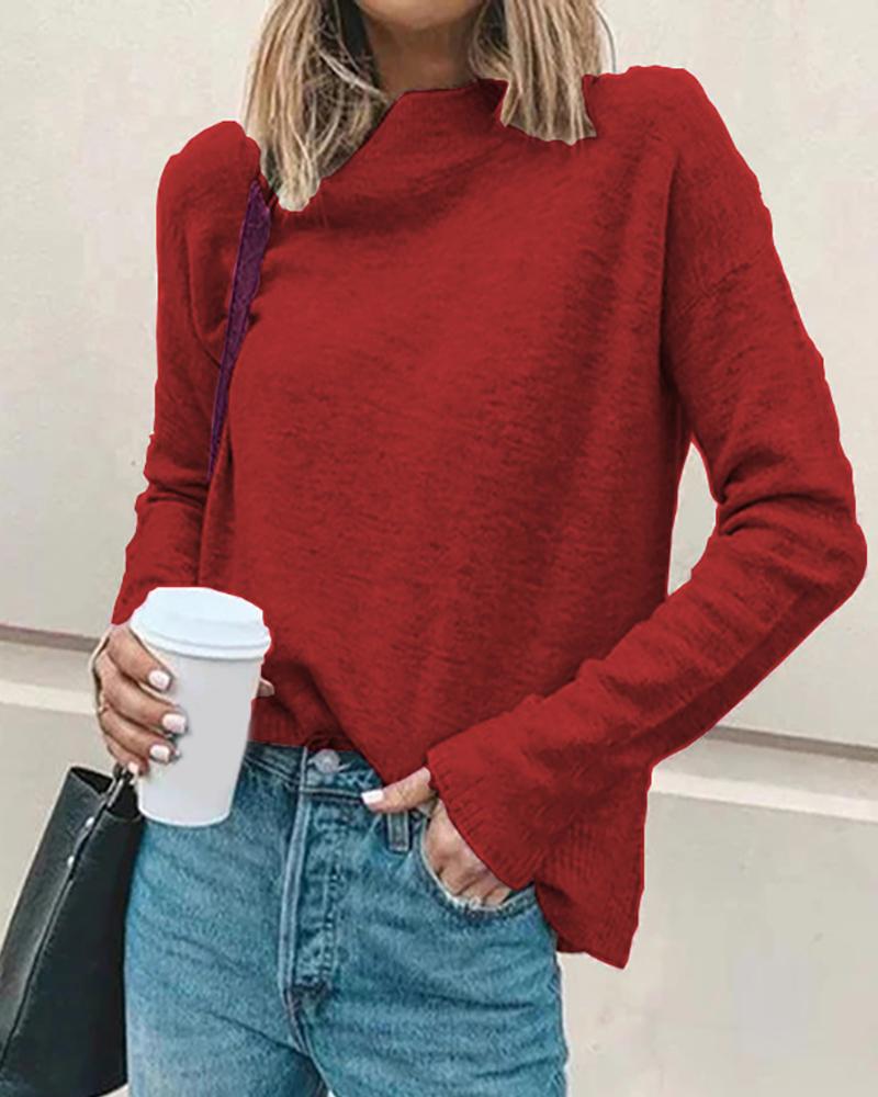 

Plain Long Sleeve Casual Sweater, Red