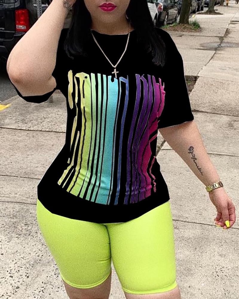 

Short Sleeve Print Top With Shorts, Black