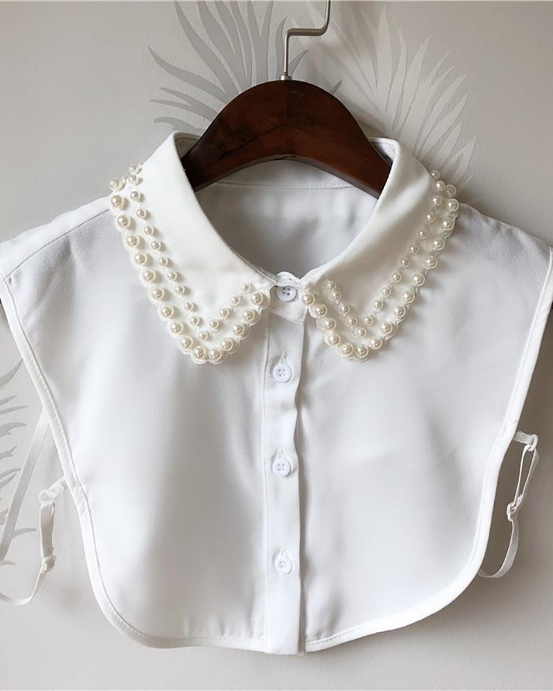 

Beaded Buttoned Half Shirt False Collar, White