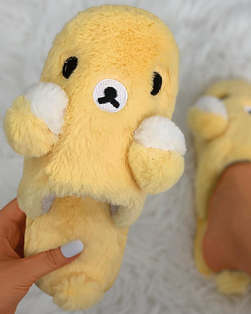 

3D Ear Design Cartoon Fluffy Slippers, Yellow