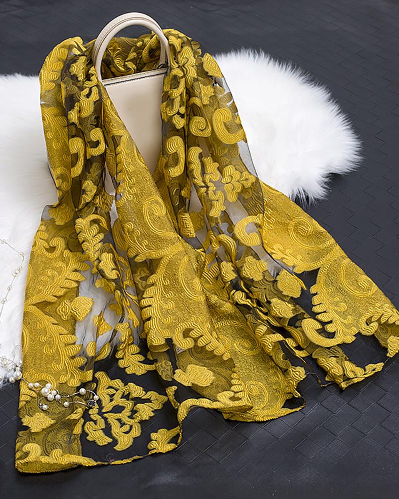 

Graphic Pattern Mesh Scarf, Yellow