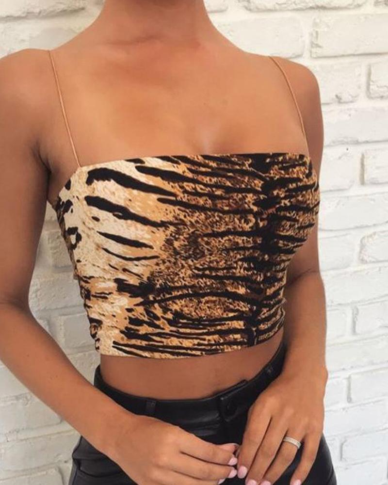 

Leopard Print Spaghetti Strap Top, Brown