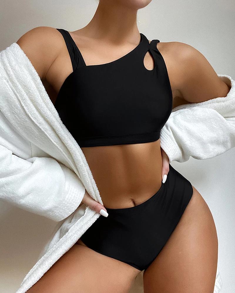 

Plain Cutout Bikini Set, Black