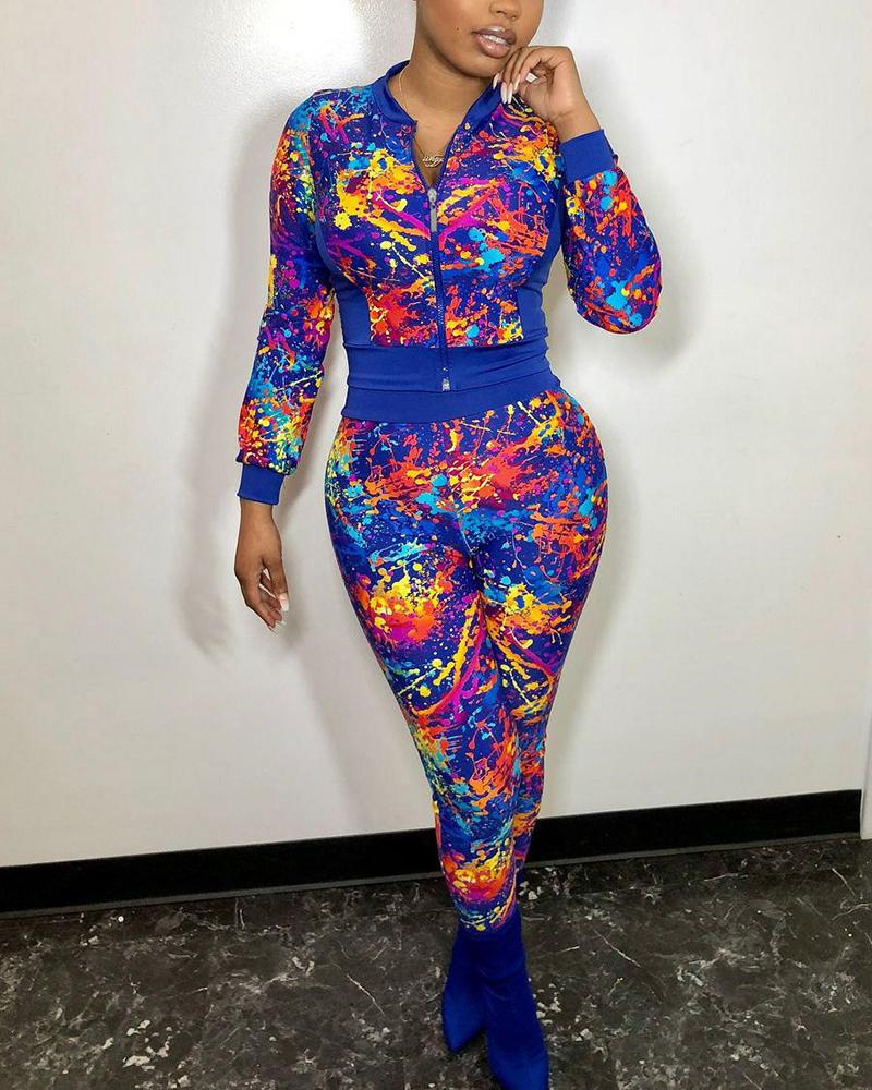 

Multicolor Tie Dye Long Sleeve Pant Sets, Blue